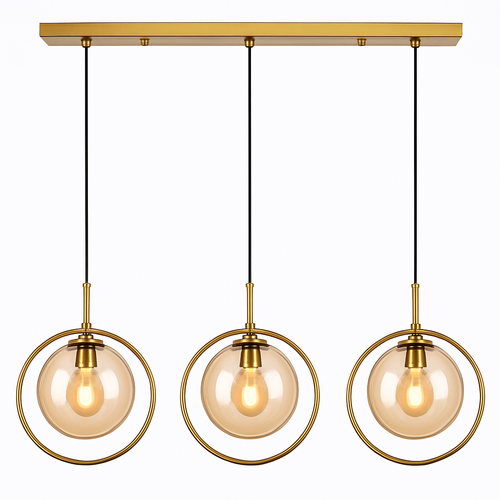 Suspension dorée à LED design boule en verre fumé - vue 7 sur 12