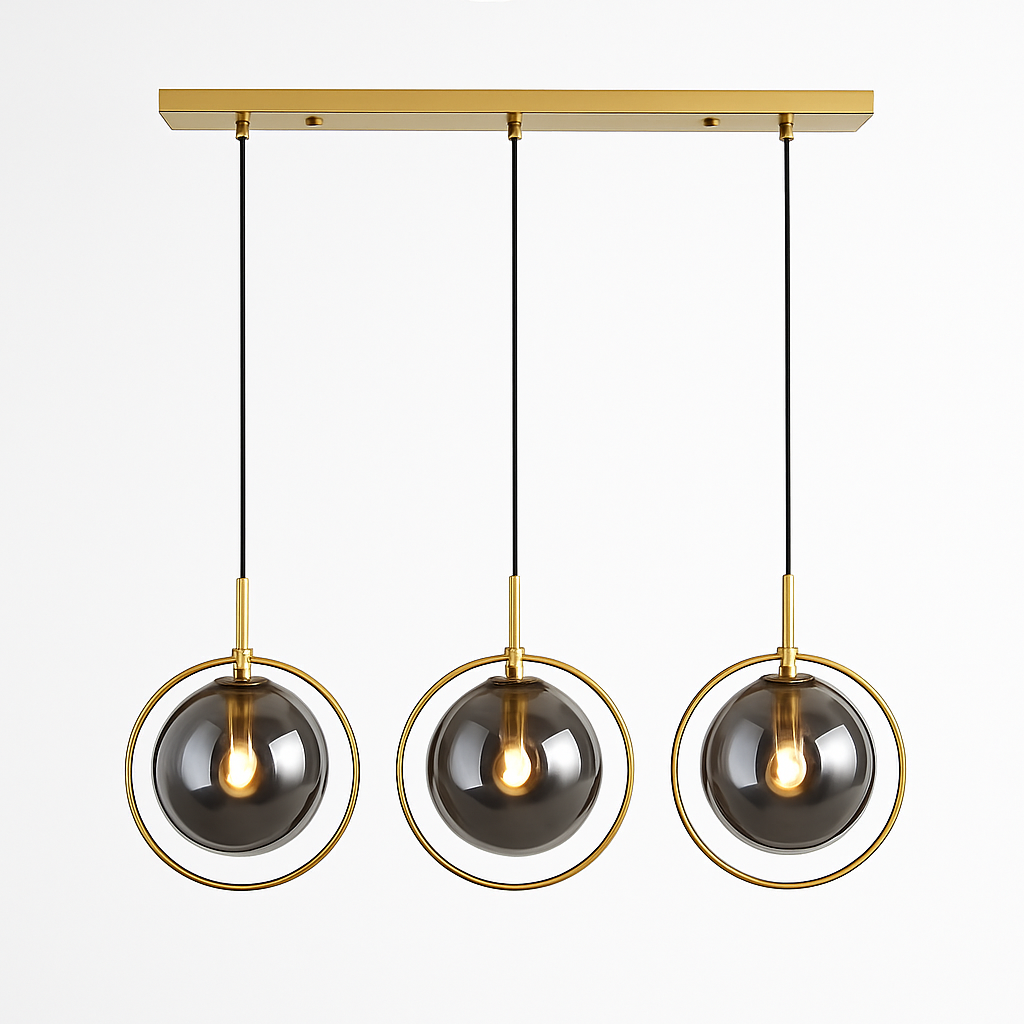 Suspension dorée à LED design boule en verre fumé - vue 8 sur 12