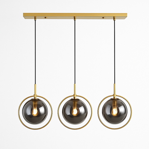 Suspension dorée à LED design boule en verre fumé - vue 9 sur 12