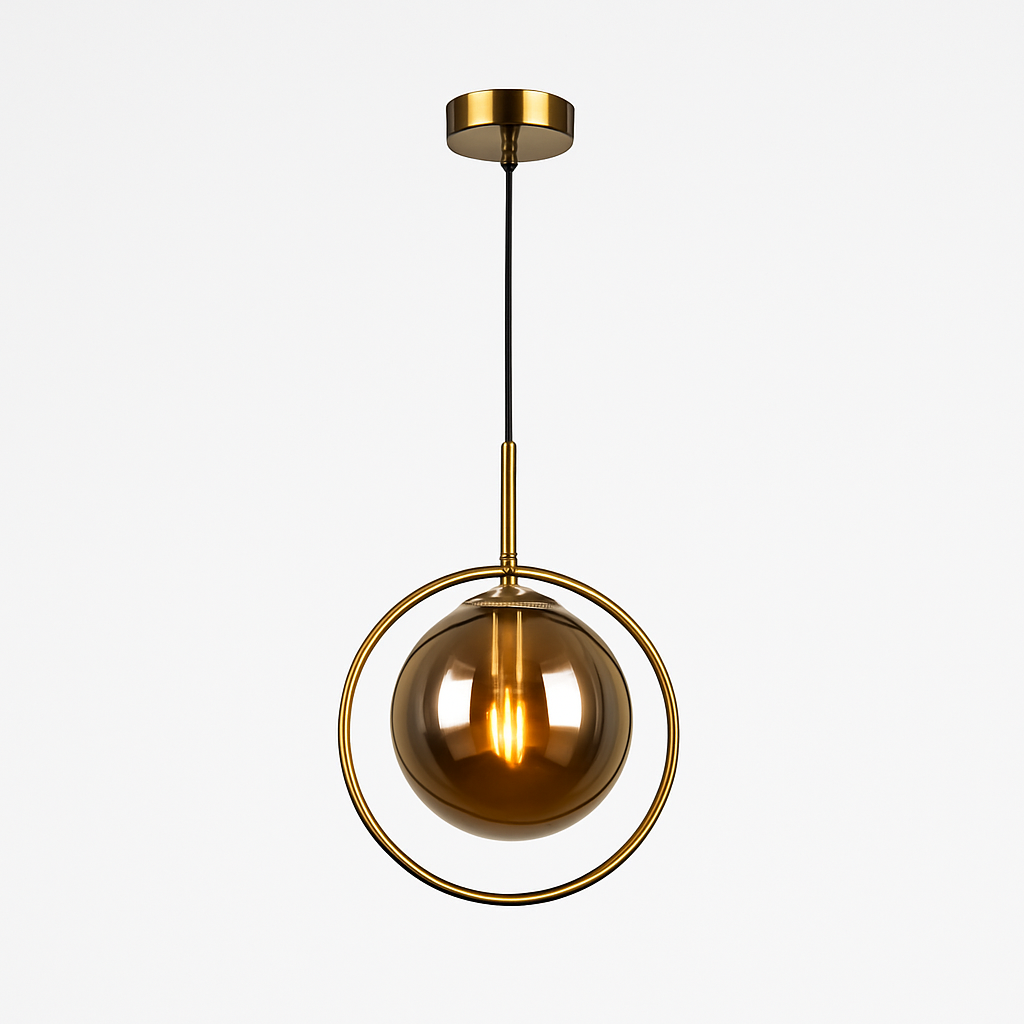 Suspension dorée à LED design boule en verre fumé - vue 9 sur 12