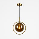 Suspension dorée à LED design boule en verre fumé