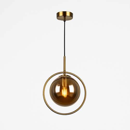 Suspension dorée à LED design boule en verre fumé - vue 10 sur 12