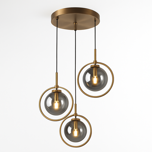 Suspension dorée à LED design boule en verre fumé - vue 11 sur 12