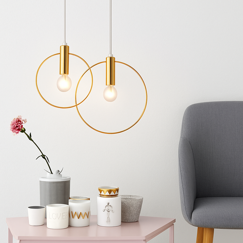 Suspension dorée à LED en forme de rond - vue 2 sur 7