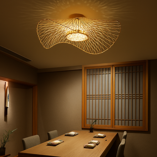Suspension en bambou de style japonais créative pour salle à manger de restaurant E27 - vue 7 sur 7