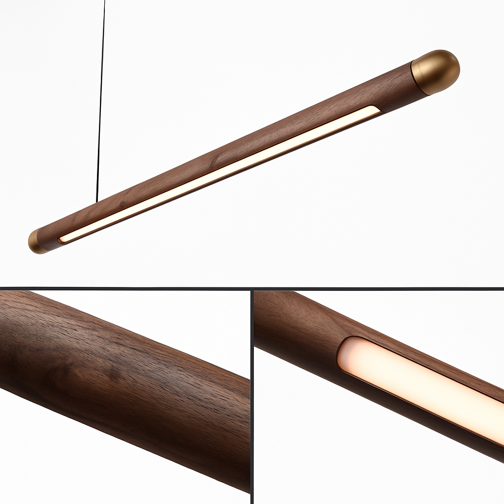 suspension en bois design minimaliste led longue bande - vue 4 sur 9