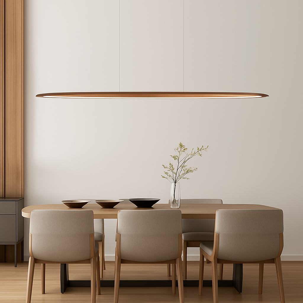 Suspension en bois lampes suspendues Table moderne LED longue lumière linéaire îlot de cuisine éclairage de bar de bureau pour salle à manger salon - vue 3 sur 12