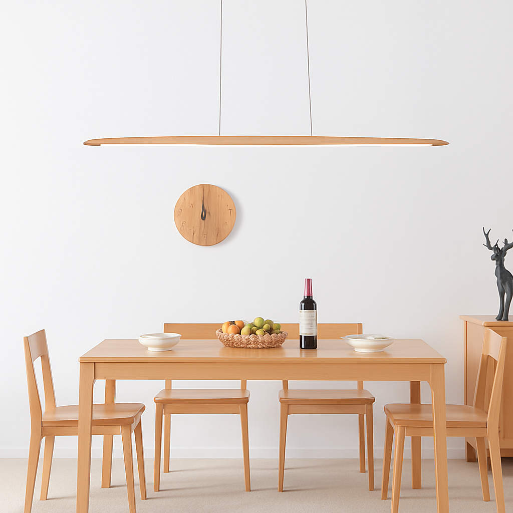 Suspension en bois lampes suspendues Table moderne LED longue lumière linéaire îlot de cuisine éclairage de bar de bureau pour salle à manger salon - vue 4 sur 12