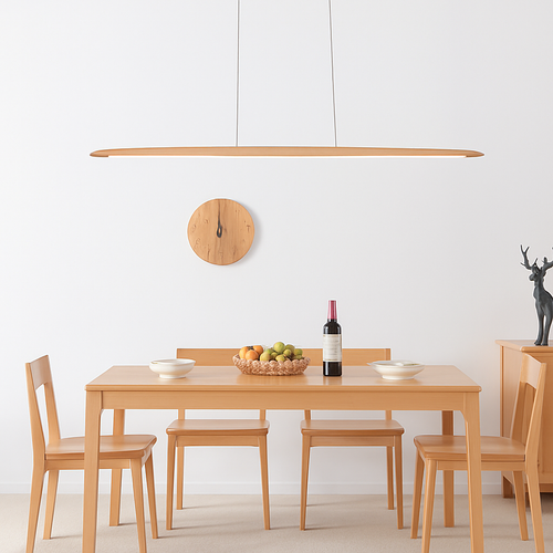Suspension en bois lampes suspendues Table moderne LED longue lumière linéaire îlot de cuisine éclairage de bar de bureau pour salle à manger salon - vue 5 sur 12