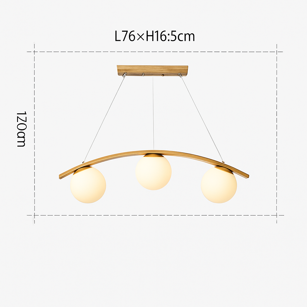 suspension en bois moderne avec boule de verre et éclairage led - vue 5 sur 8