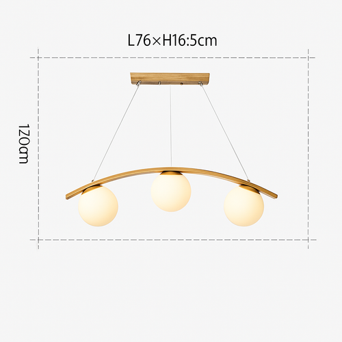 suspension en bois moderne avec boule de verre et éclairage led - vue 6 sur 8