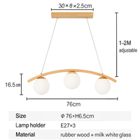 suspension en bois moderne avec boule de verre et éclairage led