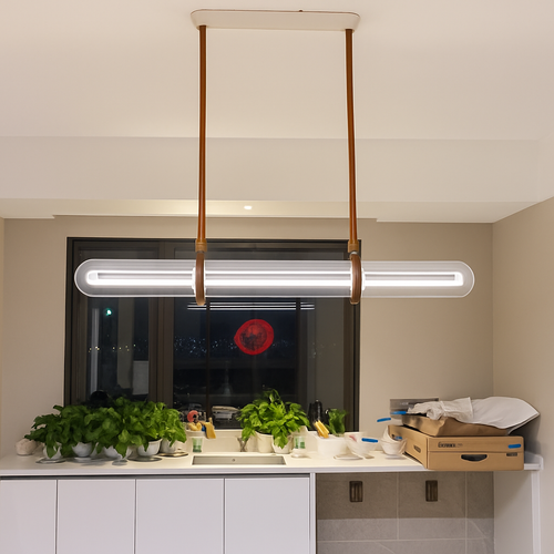 suspension en cuir et verre led design minimaliste et luxueux - vue 2 sur 7