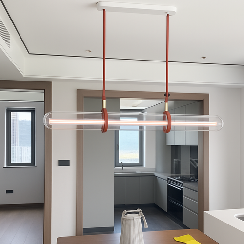 suspension en cuir et verre led design minimaliste et luxueux - vue 3 sur 7