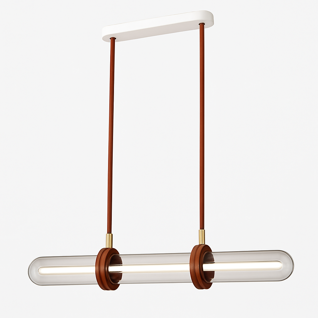 suspension en cuir et verre led design minimaliste et luxueux - vue 4 sur 7
