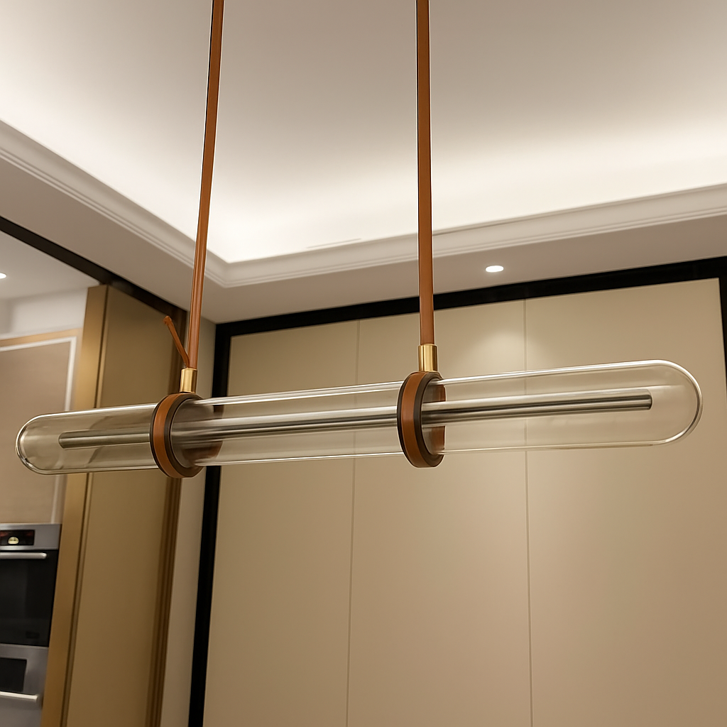 suspension en cuir et verre led design minimaliste et luxueux - vue 5 sur 7