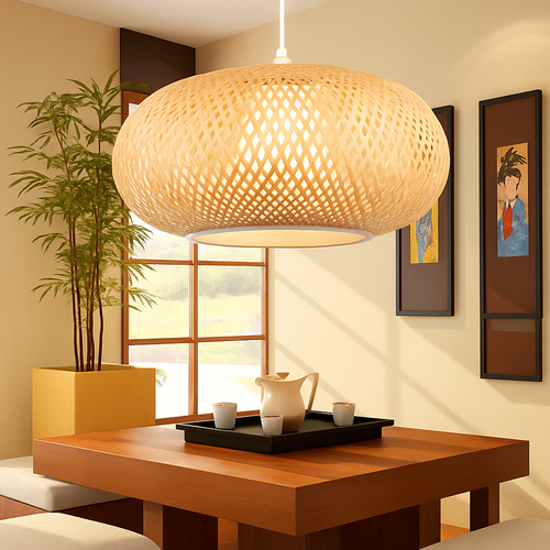 Suspension en rotin LED avec abat-jour arrondi - vue 3 sur 9