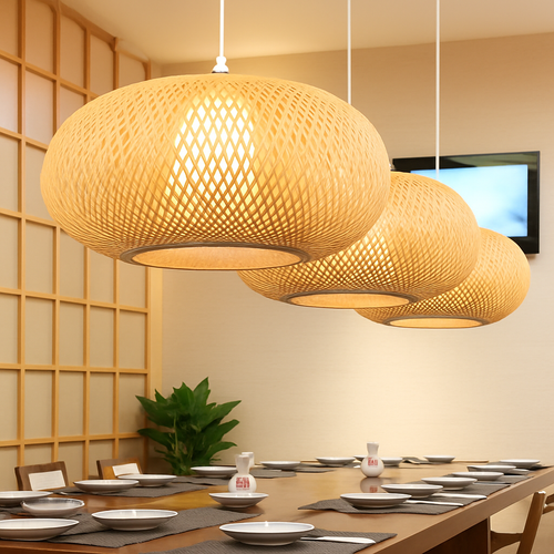 Suspension en rotin LED avec abat-jour arrondi - vue 4 sur 9