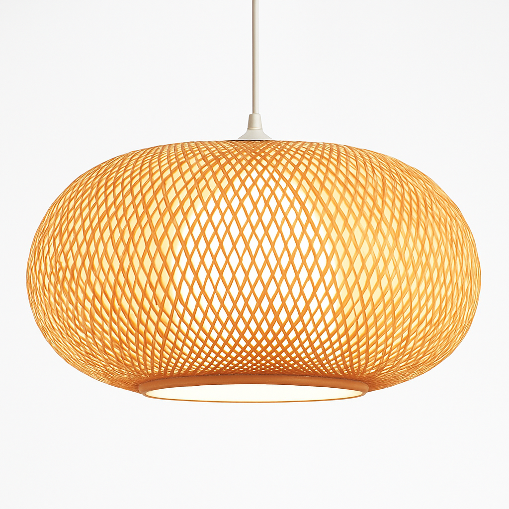 Suspension en rotin LED avec abat-jour arrondi - vue 5 sur 9