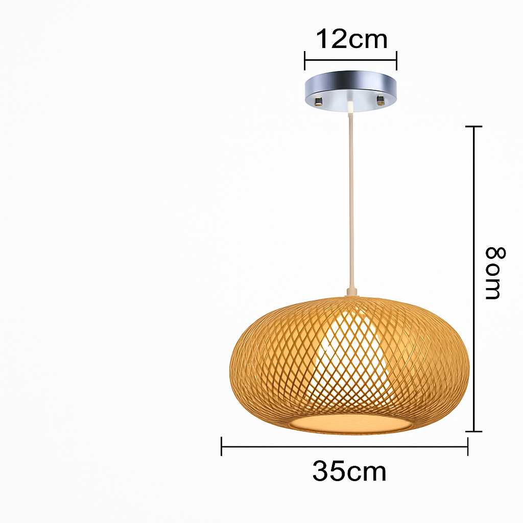 Suspension en rotin LED avec abat-jour arrondi - vue 6 sur 9