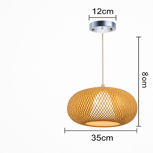 Suspension en rotin LED avec abat-jour arrondi - vue 7 sur 9