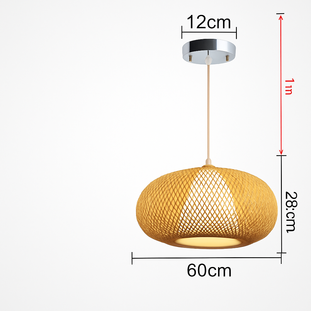 Suspension en rotin LED avec abat-jour arrondi - vue 8 sur 9