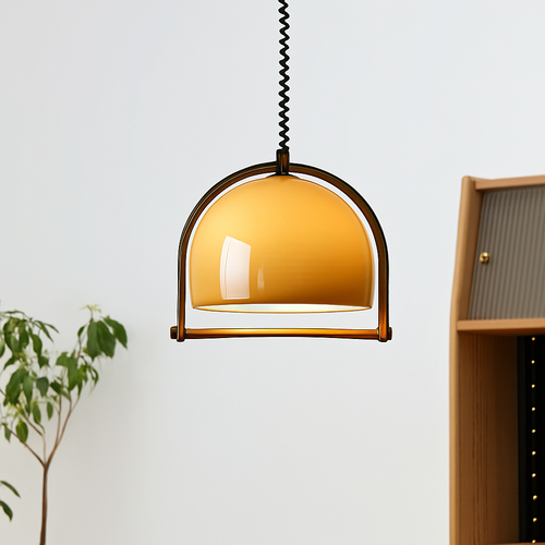 suspension en verre et bois foncé réglable en hauteur 	 style - vue 2 sur 8
