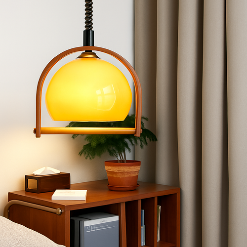 suspension en verre et bois foncé réglable en hauteur 	 style - vue 3 sur 8