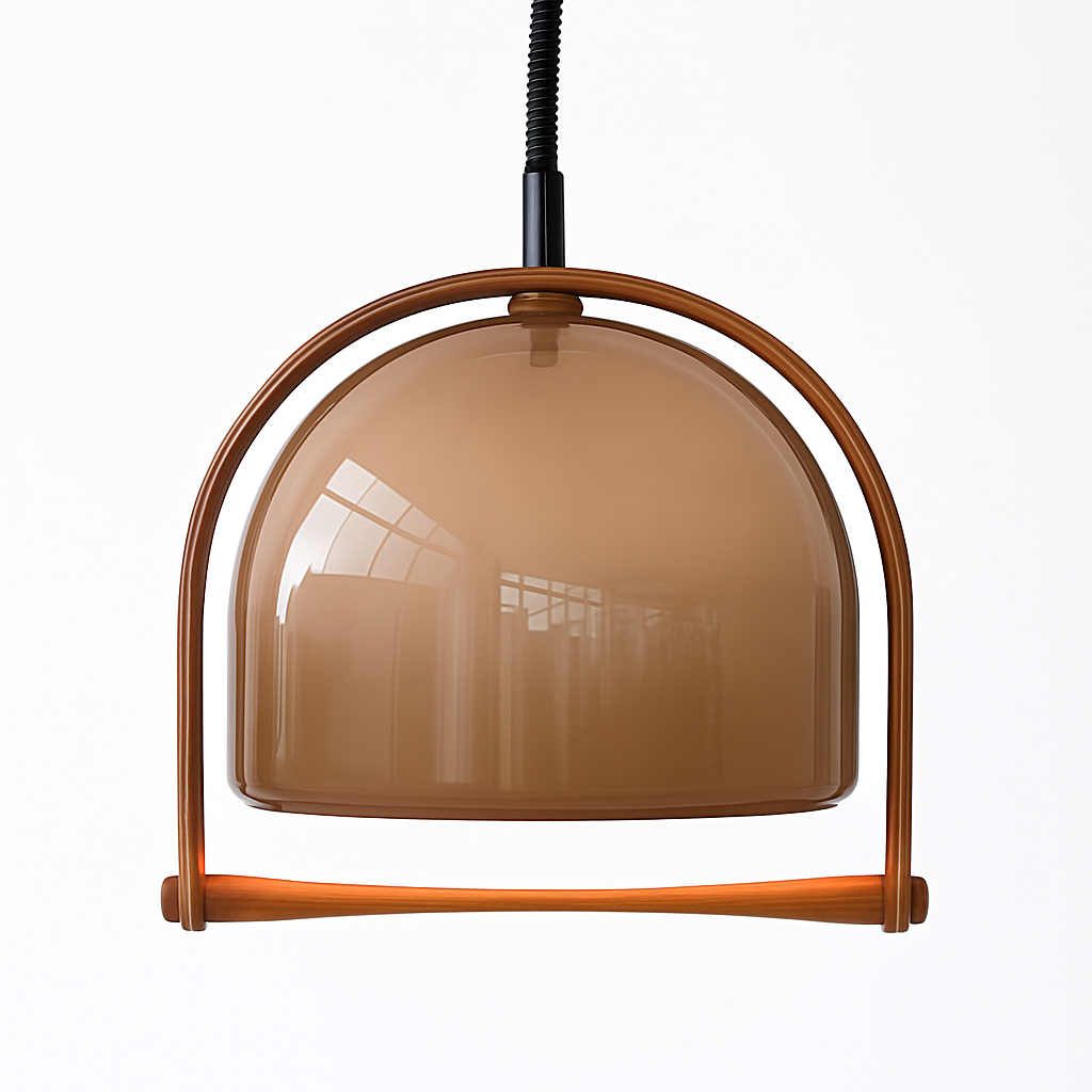 suspension en verre et bois foncé réglable en hauteur 	 style - vue 3 sur 8