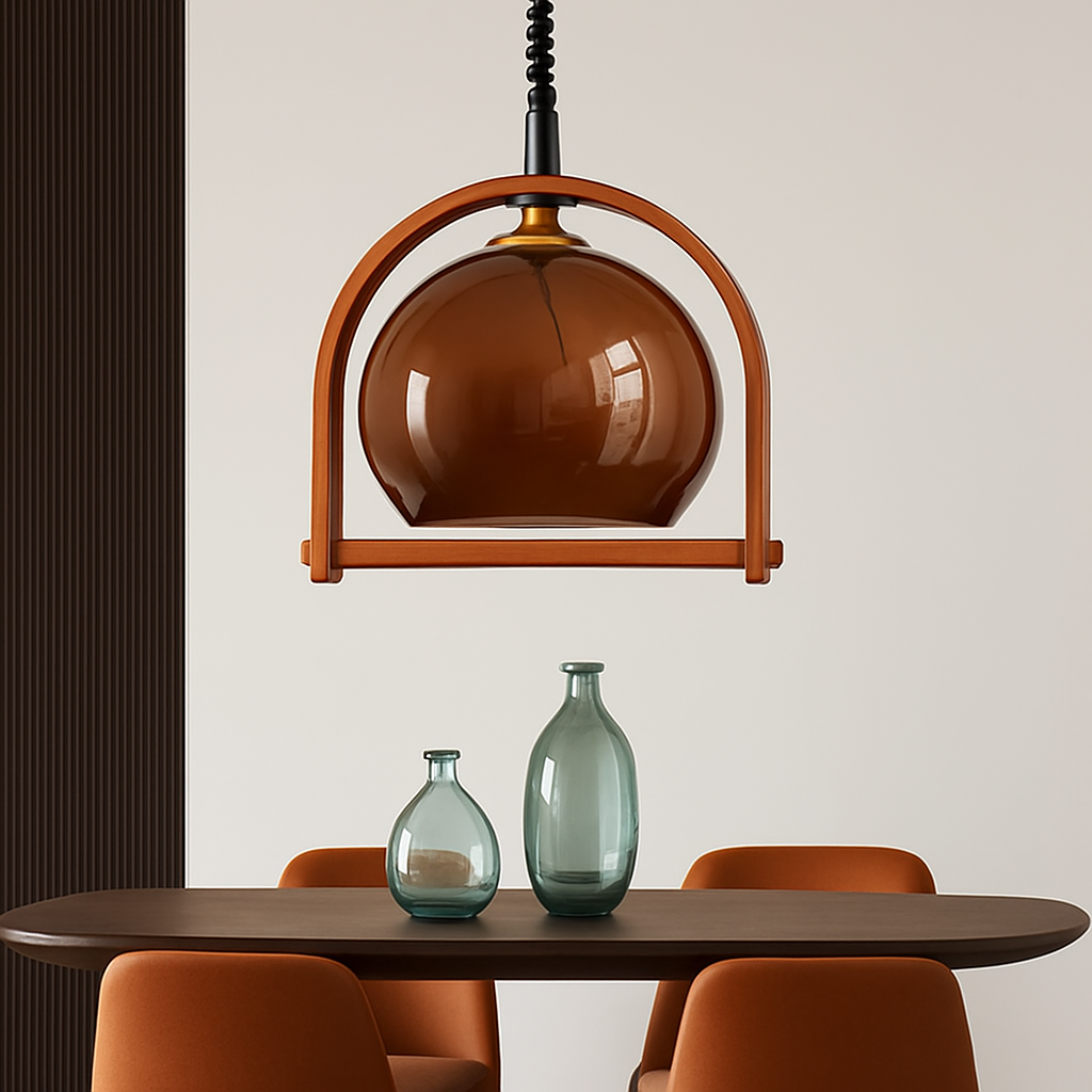 suspension en verre et bois foncé réglable en hauteur 	 style - vue 4 sur 8