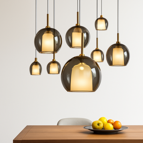 Suspension en verre LED pour cuisine île salon gris intérieur décor - vue 3 sur 10