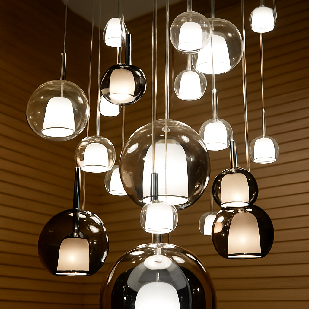Suspension en verre LED pour cuisine île salon gris intérieur décor - vue 4 sur 10
