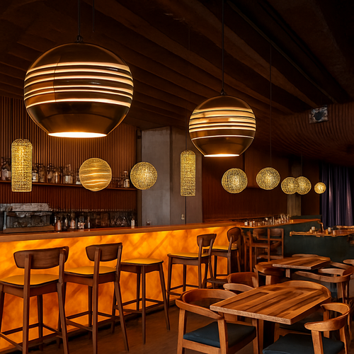 suspension en verre miroir pour loft bar et restaurant - vue 5 sur 6