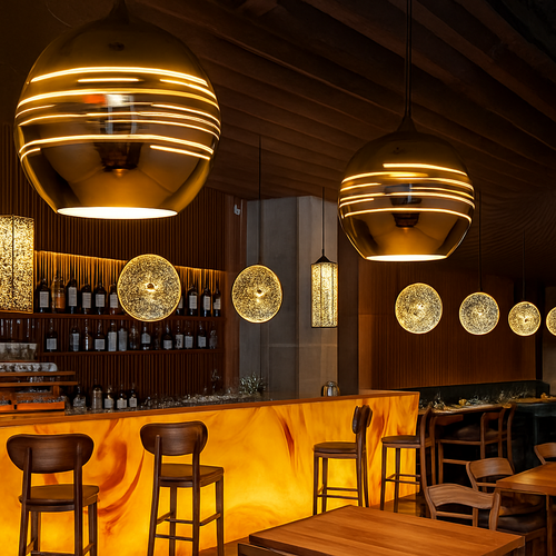suspension en verre miroir pour loft bar et restaurant - vue 7 sur 6