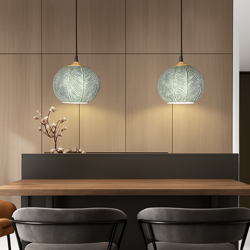 Suspension en verre moderne à motif de feuilles vertes - vue 3 sur 18