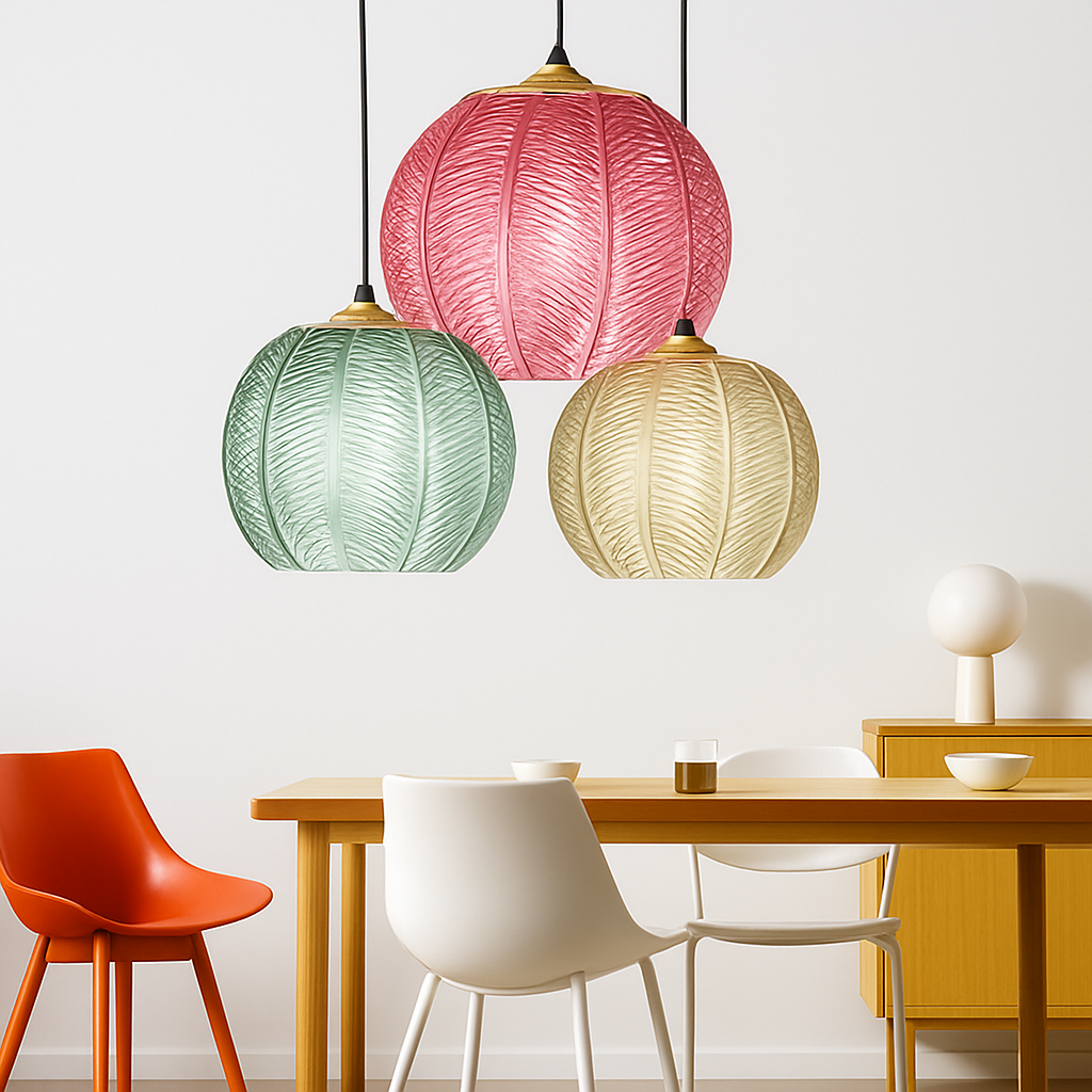 Suspension en verre moderne à motif de feuilles vertes - vue 3 sur 18