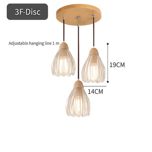 suspension japonaise moderne en bois et verre luminaire design - vue 24 sur 24