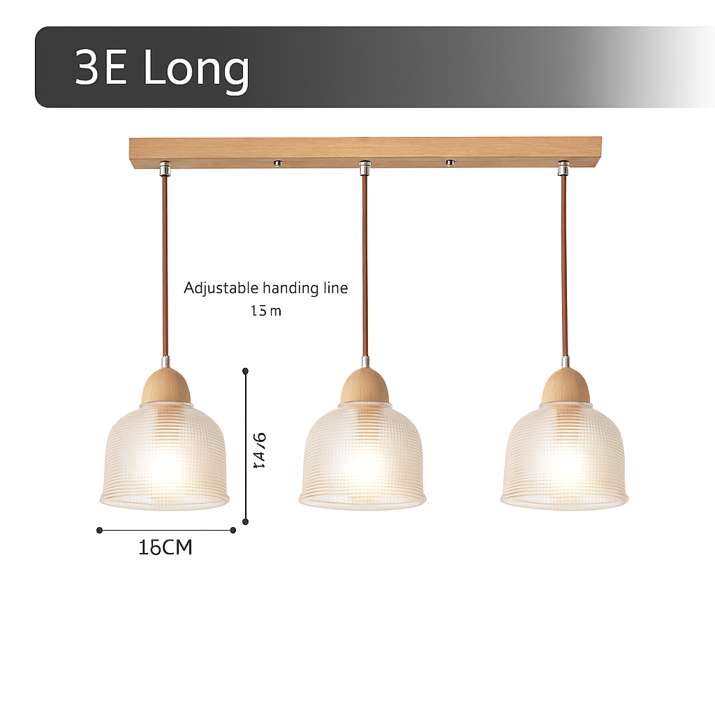 suspension japonaise moderne en bois et verre luminaire design - vue 24 sur 24