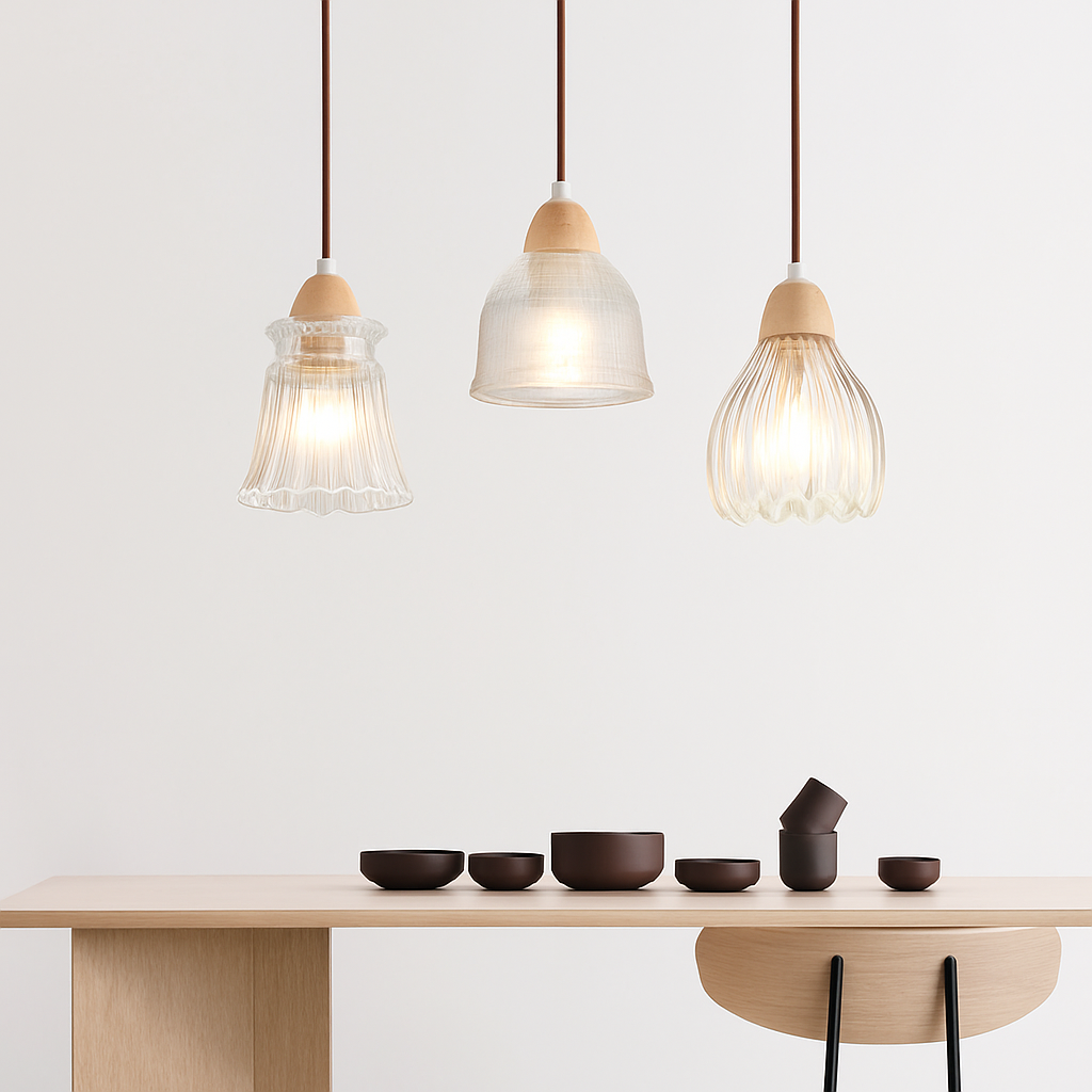 suspension japonaise moderne en bois et verre luminaire design - vue 6 sur 24