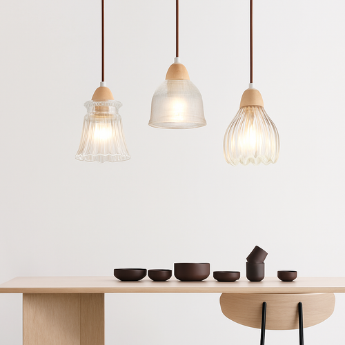 suspension japonaise moderne en bois et verre luminaire design - vue 7 sur 24