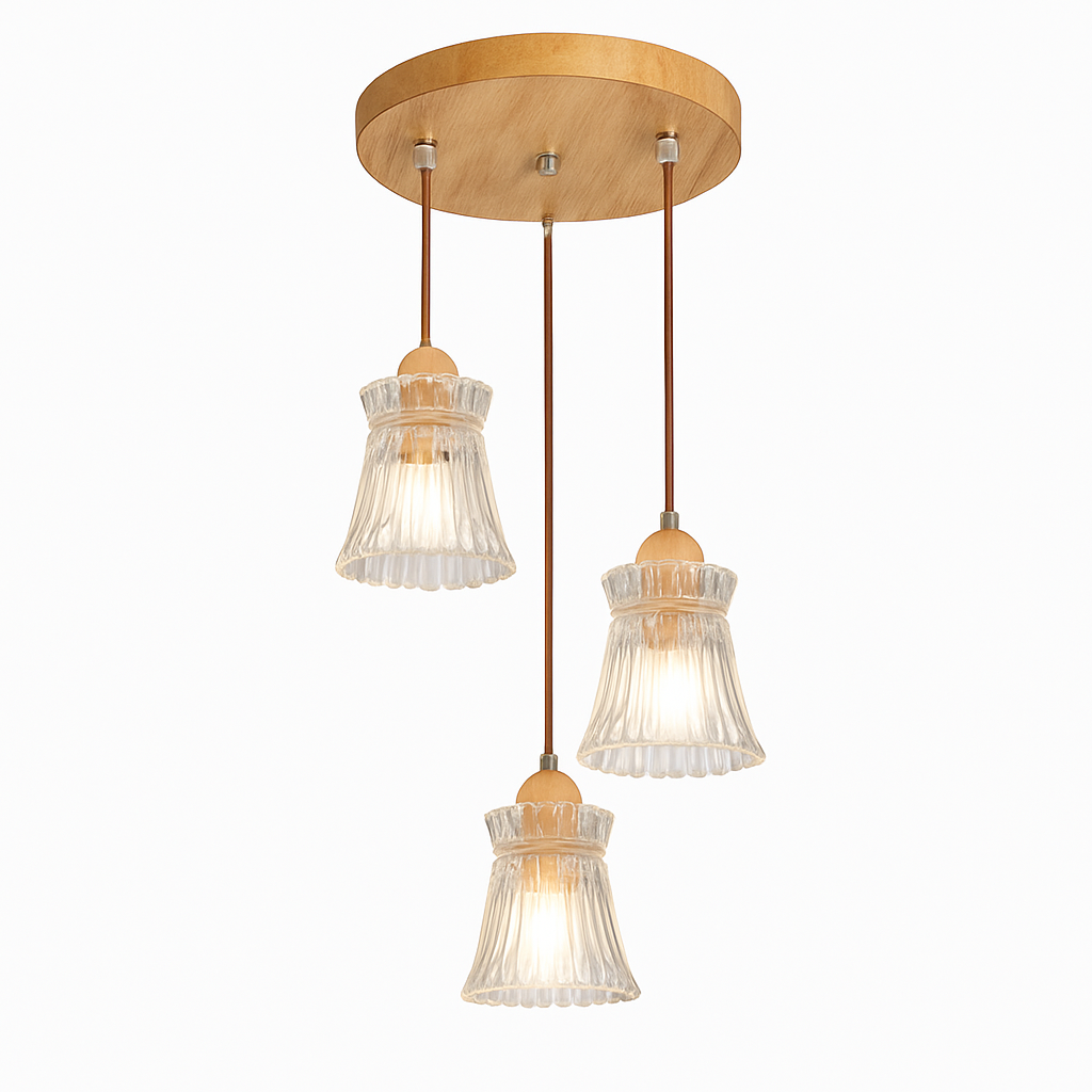 suspension japonaise moderne en bois et verre luminaire design - vue 9 sur 24