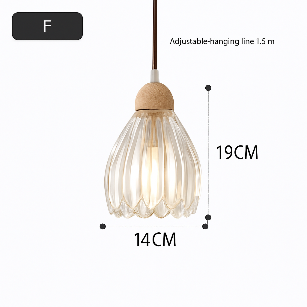 suspension japonaise moderne en bois et verre luminaire design - vue 10 sur 24