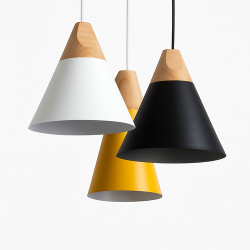 Suspension LED bois et aluminium en forme de cône - vue 2 sur 17