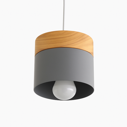 Suspension LED cylindrique en métal et bois Modern - vue 2 sur 6