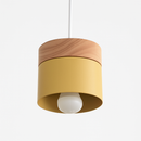 Suspension LED cylindrique en métal et bois Modern