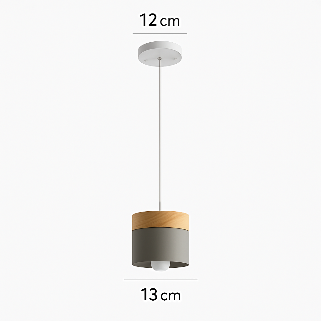Suspension LED cylindrique en métal et bois Modern - vue 6 sur 6