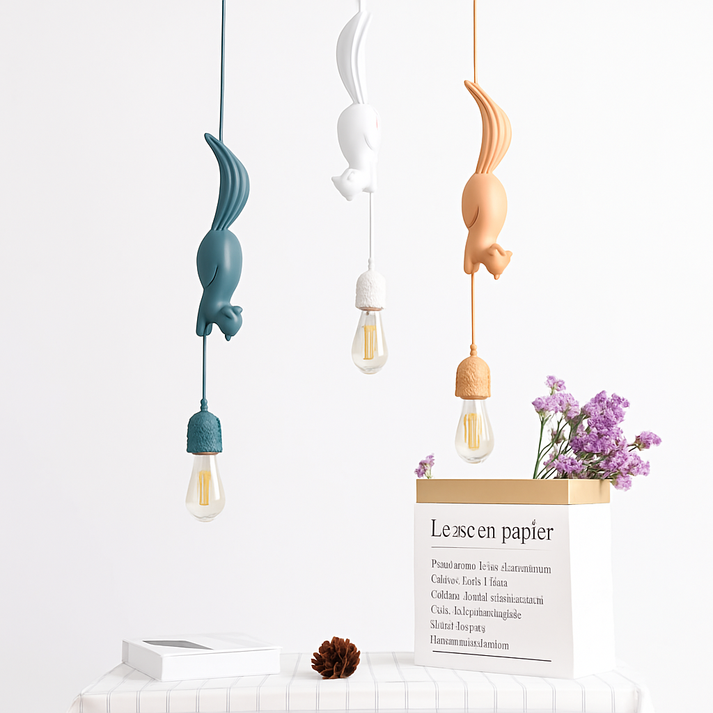 suspension LED design nordique animal écureuil en résine décoratif - vue 3 sur 9