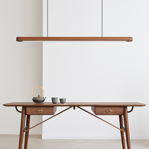 Suspension LED en bois au design nordique moderne ovale à longue bande - vue 3 sur 10
