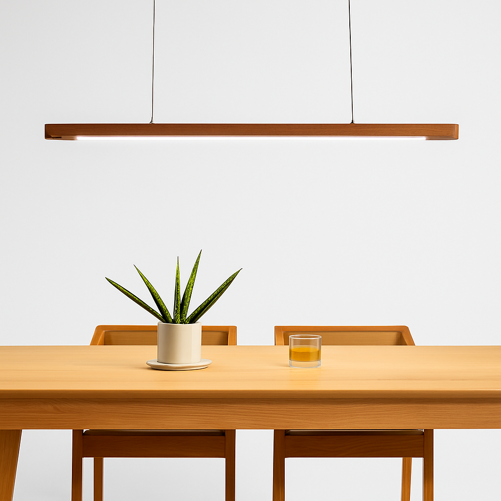 Suspension LED en bois au design nordique moderne ovale à longue bande - vue 5 sur 10