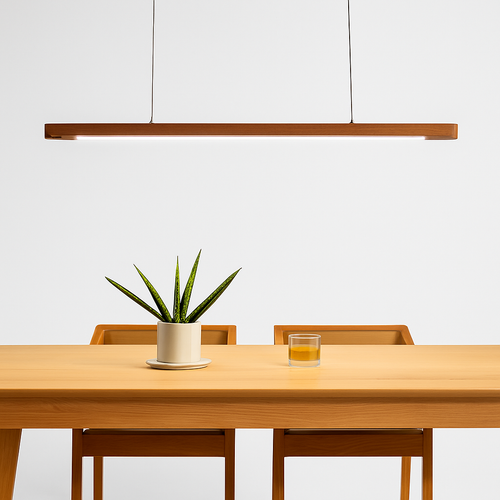 Suspension LED en bois au design nordique moderne ovale à longue bande - vue 6 sur 10